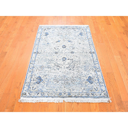 Transitional Wool & Silk Hand Knotted Rug Blue No Border 3.0X5.0 -O059505