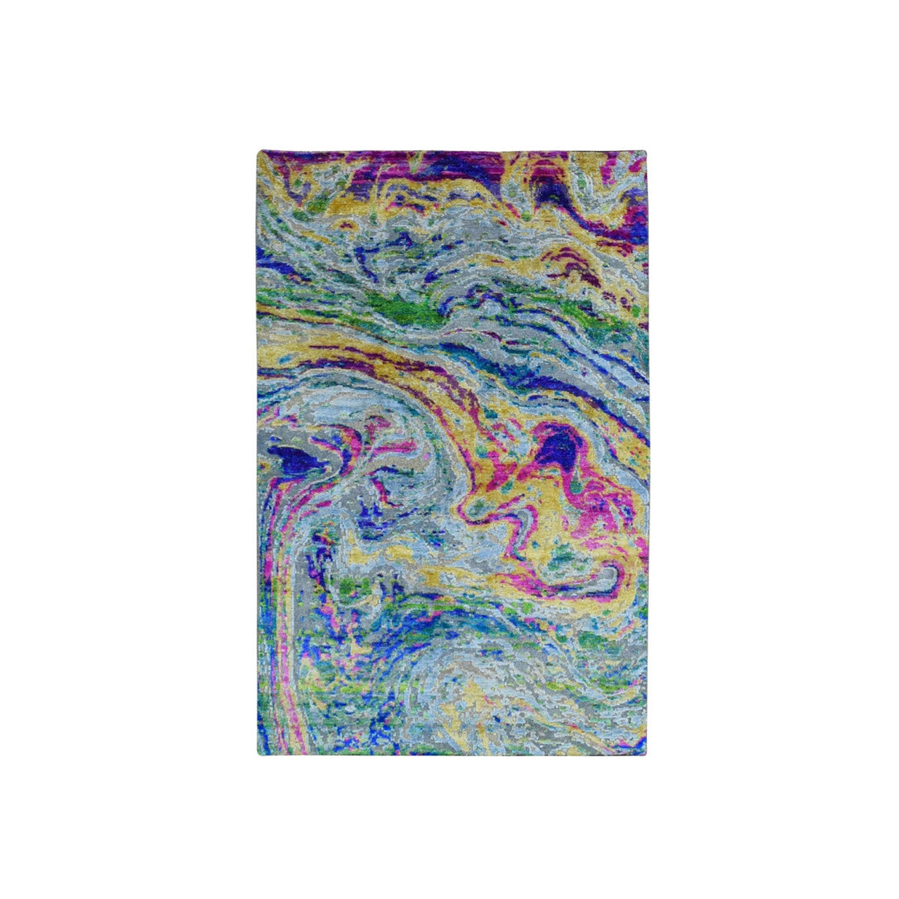Modern and Contemporary Wool & Silk Hand Knotted Rug Yellow No Border 3.0X5.0 -O059507