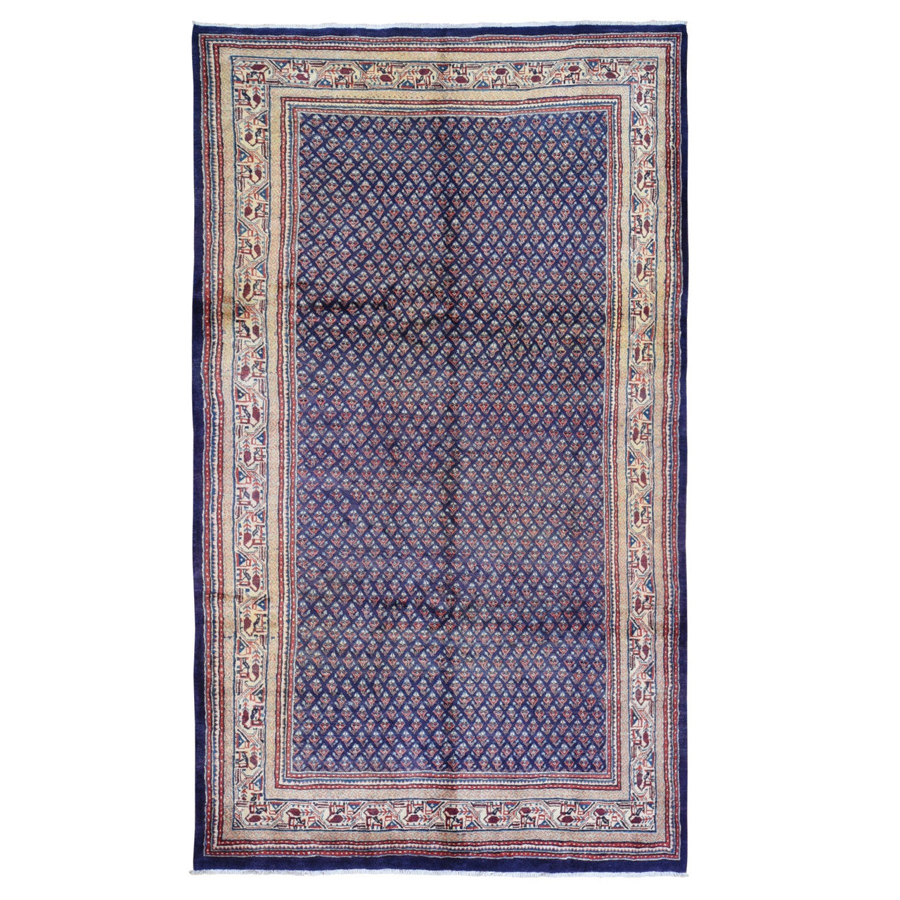 Fine Oriental Wool Hand Knotted Rug Blue Ivory 6.1X11.4 -O059509