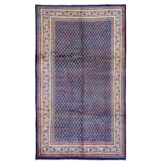 Fine Oriental Wool Hand Knotted Rug Blue Ivory 6.1X11.4 -O059509