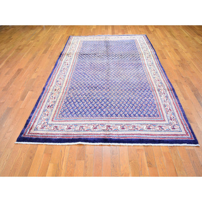Fine Oriental Wool Hand Knotted Rug Blue Ivory 6.1X11.4 -O059509