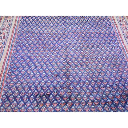 Fine Oriental Wool Hand Knotted Rug Blue Ivory 6.1X11.4 -O059509