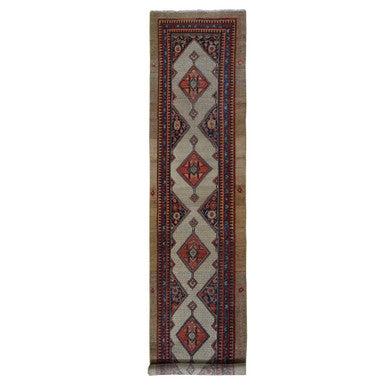 Antique Wool Hand Knotted Rug Brown Navy Blue 3.2X15.9 -O059511