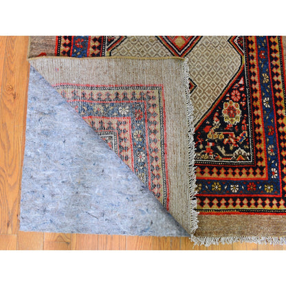 Antique Wool Hand Knotted Rug Brown Navy Blue 3.2X15.9 -O059511