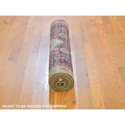 Antique Wool Hand Knotted Rug Brown Navy Blue 3.2X15.9 -O059511