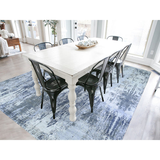 Modern and Contemporary Wool Hand Knotted Rug Ivory No Border 9.0X12.0 -O059518