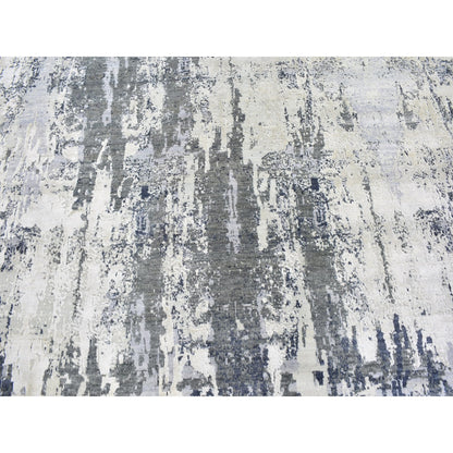 Modern and Contemporary Wool Hand Knotted Rug Ivory No Border 9.0X12.0 -O059518