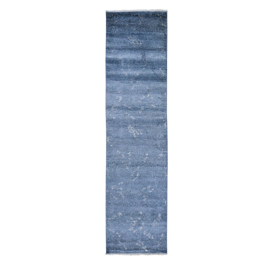Modern and Contemporary Art Silk Hand Knotted Rug Grey No Border 3.0X11.9 -O059520
