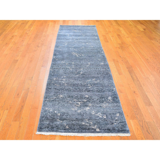 Modern and Contemporary Art Silk Hand Knotted Rug Grey No Border 3.0X11.9 -O059520