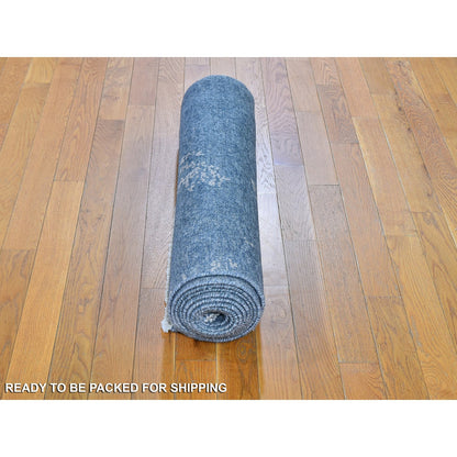 Modern and Contemporary Art Silk Hand Knotted Rug Grey No Border 3.0X11.9 -O059520