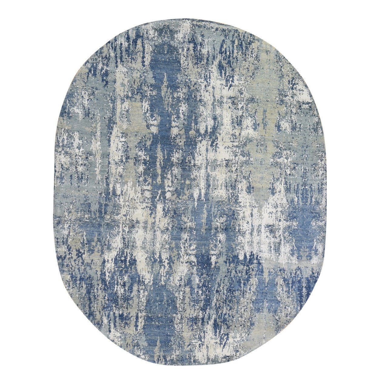 Modern and Contemporary Wool Hand Knotted Rug Blue No Border 8.1X10.1 -O059521