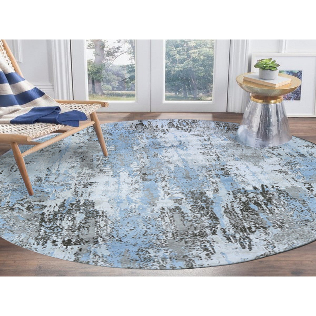 Modern and Contemporary Wool Hand Knotted Rug Blue No Border 8.1X8.1 -O059523