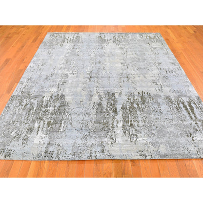 Modern and Contemporary Wool Hand Knotted Rug Ivory No Border 8.0X10.2 -O059524