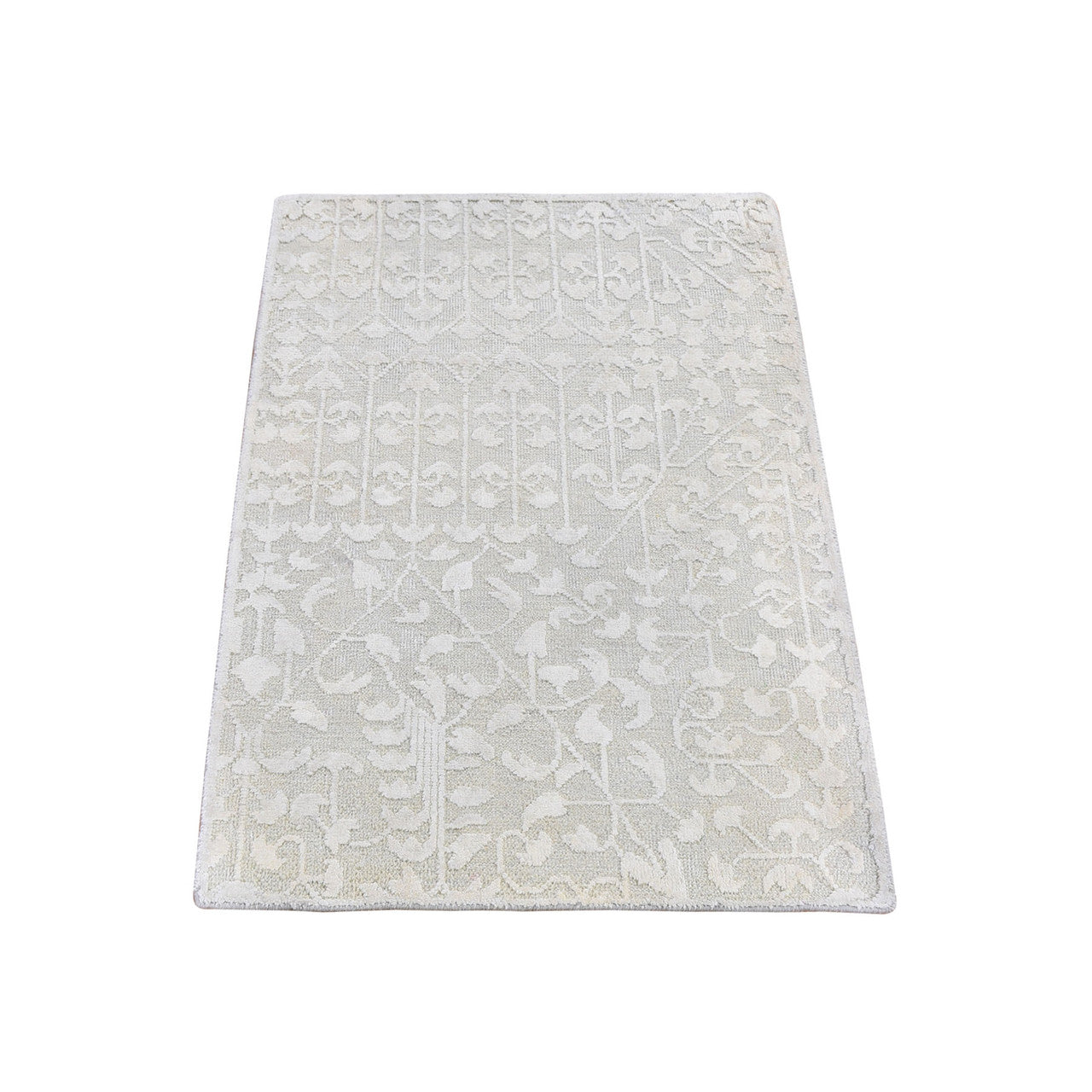 Modern and Contemporary Wool & Silk Hand Knotted Rug Ivory No Border 2.0X3.4 -O059537