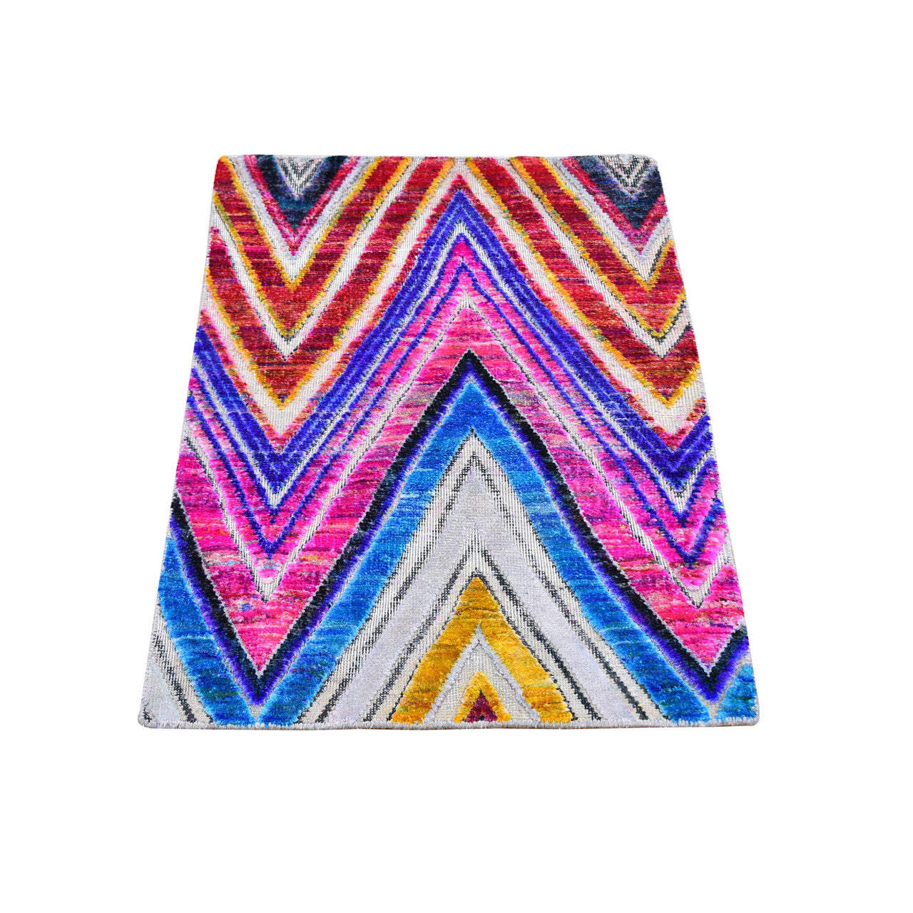 Pink 2'0" x 3'0" Modern and Contemporary Hand knotted Wool/Silk Rug - Sku: O059551
