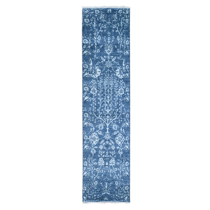 Modern and Contemporary Wool & Silk Hand Knotted Rug Blue No Border 2.6X10.2 -O059559