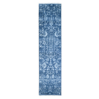 Modern and Contemporary Wool & Silk Hand Knotted Rug Blue No Border 2.6X10.2 -O059559