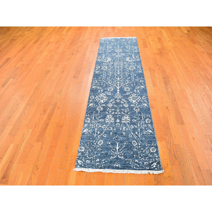 Modern and Contemporary Wool & Silk Hand Knotted Rug Blue No Border 2.6X10.2 -O059559