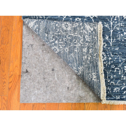 Modern and Contemporary Wool & Silk Hand Knotted Rug Blue No Border 2.6X10.2 -O059559