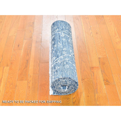 Modern and Contemporary Wool & Silk Hand Knotted Rug Blue No Border 2.6X10.2 -O059559