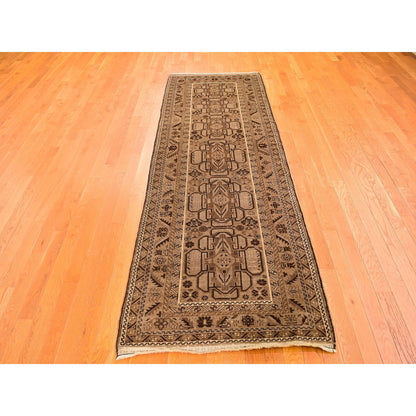 Tribal & Geometric Wool Hand Knotted Rug Brown Otter 3.2X9.6 -O059560