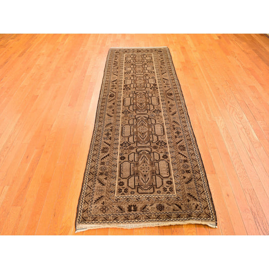Tribal & Geometric Wool Hand Knotted Rug Brown Otter 3.2X9.6 -O059560