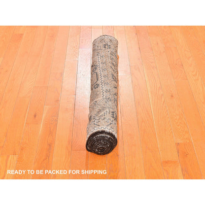 Tribal & Geometric Wool Hand Knotted Rug Brown Otter 3.2X9.6 -O059560