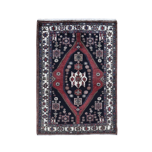 Persian Wool Hand Knotted Rug Blue Ivory 4.6X6.6 -O059567