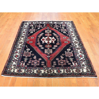 Persian Wool Hand Knotted Rug Blue Ivory 4.6X6.6 -O059567
