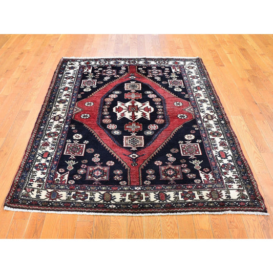 Persian Wool Hand Knotted Rug Blue Ivory 4.6X6.6 -O059567