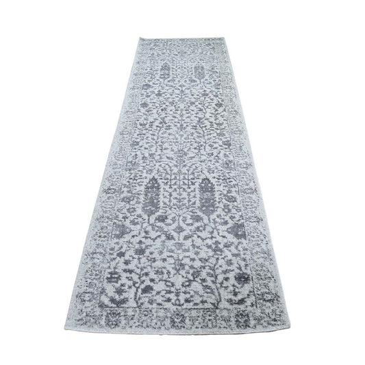 Hand-Loomed Wool & Silk Hand Loomed Rug Grey No Border 2.5X8.0 -O059569