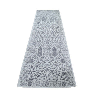 Hand-Loomed Wool & Silk Hand Loomed Rug Grey No Border 2.5X8.0 -O059569