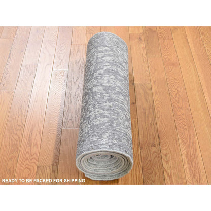 Hand-Loomed Wool & Silk Hand Loomed Rug Grey No Border 2.5X8.0 -O059569