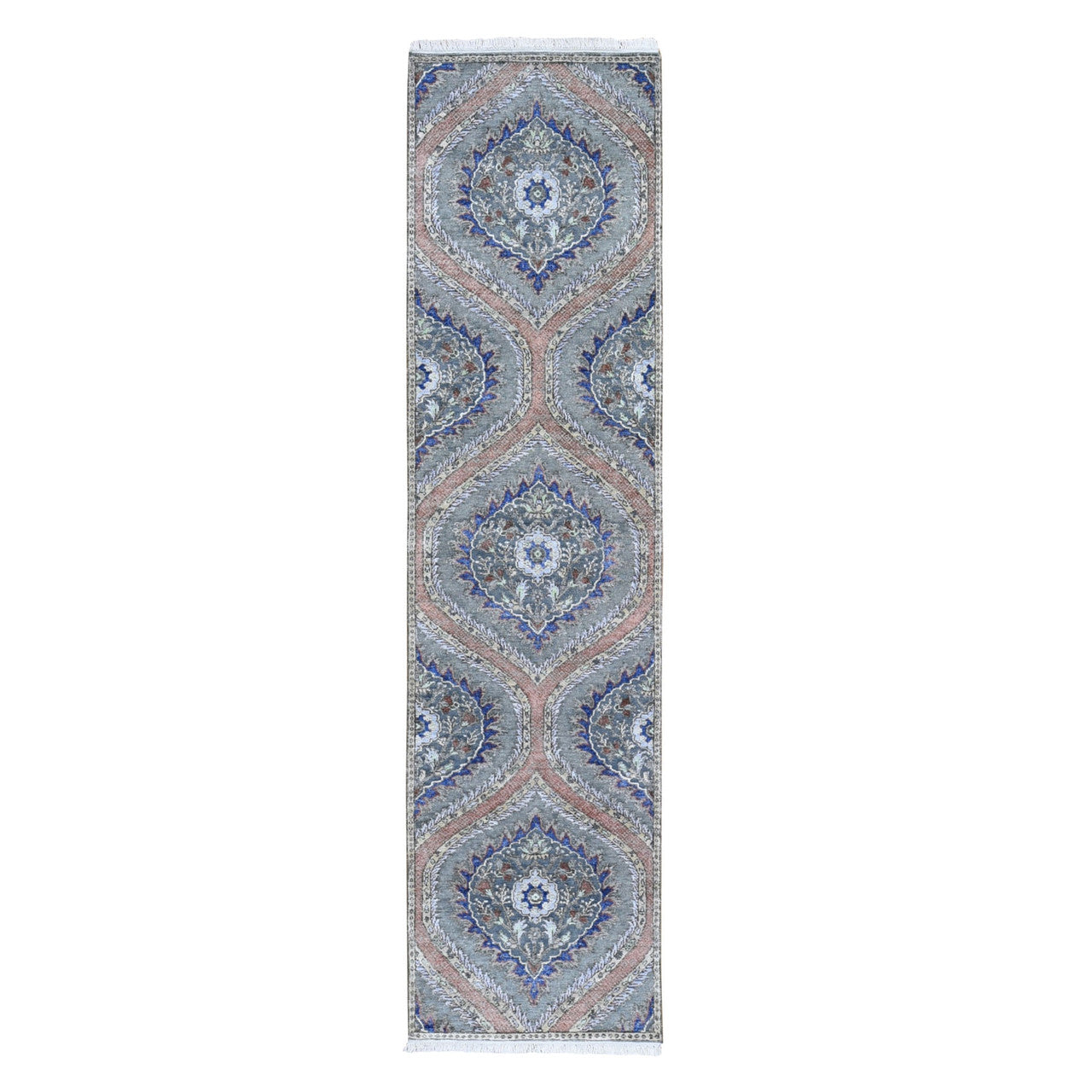 Gray 2'6" x 10'0" Transitional Hand knotted Wool/Silk Rug - Sku: O059570