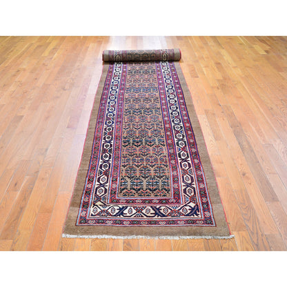 Antique Wool Hand Knotted Rug Brown No Border 3.0X18.0 -O059574