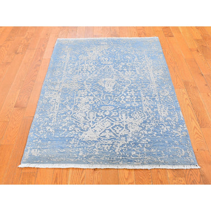 Transitional Wool & Silk Hand Knotted Rug Blue No Border 3.0X5.0 -O059576