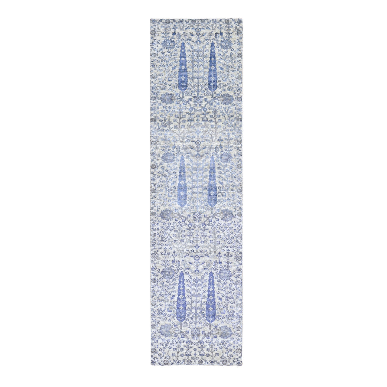 Ivory 2'7" x 10'1" Transitional Hand knotted Wool/Silk Rug - Sku: O059590