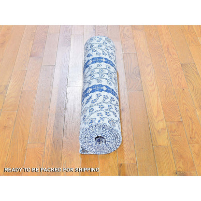 Transitional Wool & Silk Hand Knotted Rug Ivory No Border 2.7X10.1 -O059590