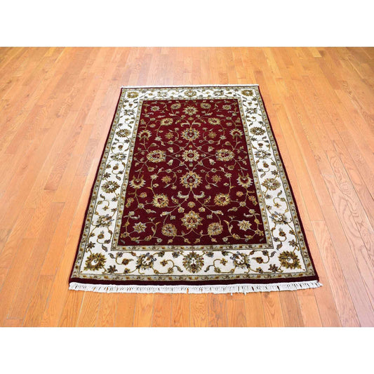 Rajasthan Wool & Silk Hand Knotted Rug Red Ivory 4.0X6.0 -O059594