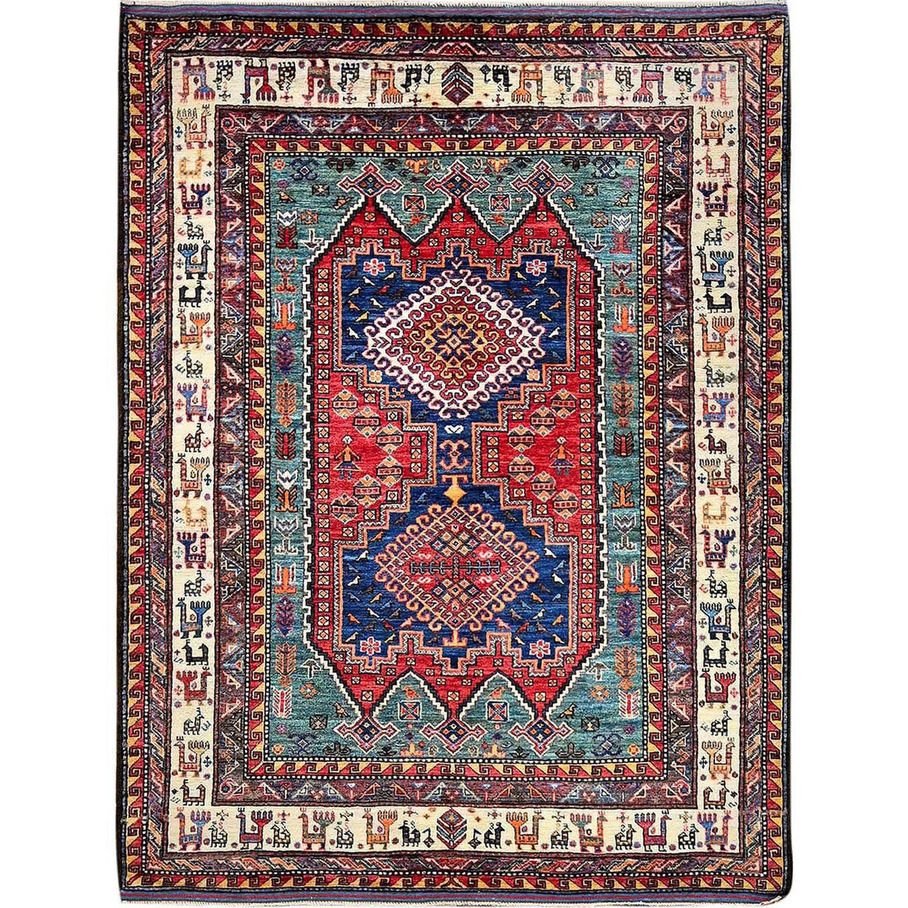 Kazak Wool Hand Knotted Rug Red 5.1x6.7 -O0595