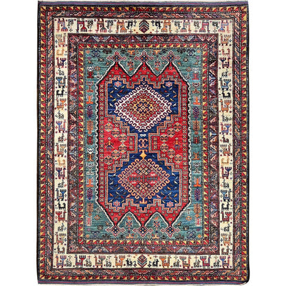Kazak Wool Hand Knotted Rug Red 5.1x6.7 -O0595