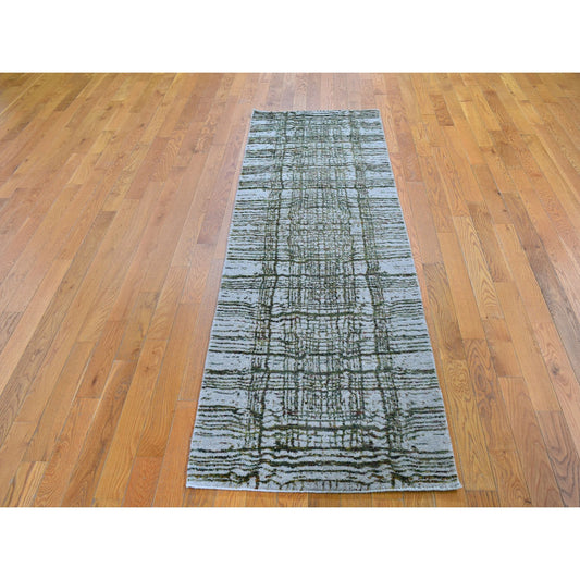 Modern and Contemporary Wool & Art Silk Hand Loomed Rug Grey No Border 2.5X7.9 -O059611