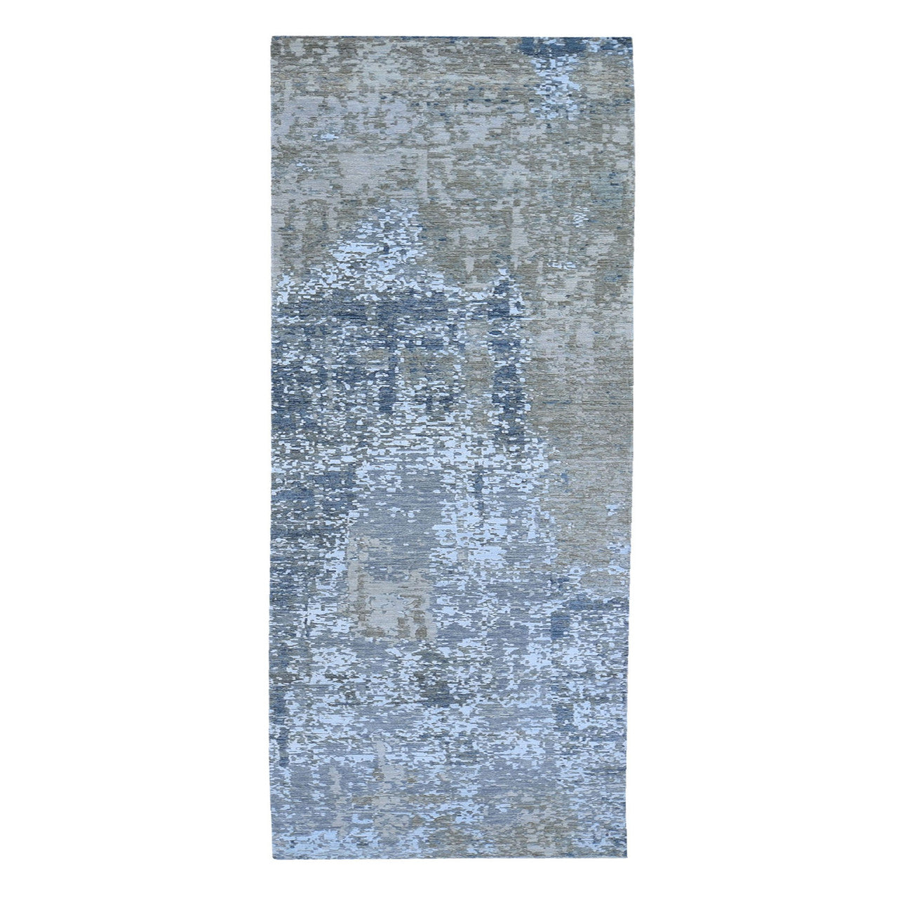 Gray 2'5" x 12'1" Modern and Contemporary Hand knotted Wool/Silk Rug - Sku: O059617