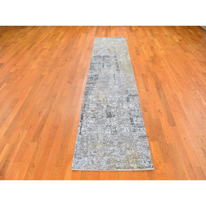 Modern and Contemporary Wool & Silk Hand Knotted Rug Grey No Border 2.5X12.1 -O059617