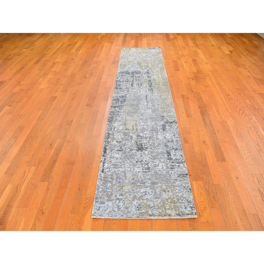 Modern and Contemporary Wool & Silk Hand Knotted Rug Grey No Border 2.5X12.1 -O059617