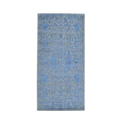 Transitional Wool & Silk Hand Loomed Rug Blue No Border 2.5X6.1 -O059618