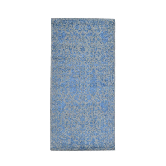 Transitional Wool & Silk Hand Loomed Rug Blue No Border 2.5X6.1 -O059618