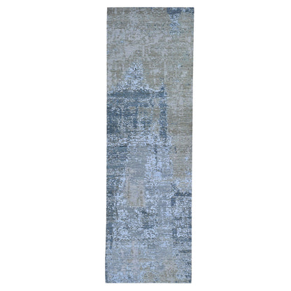 Modern and Contemporary Wool & Silk Hand Knotted Rug Blue No Border 2.6X12.3 -O059623