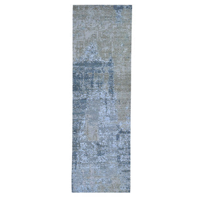 Modern and Contemporary Wool & Silk Hand Knotted Rug Blue No Border 2.6X12.3 -O059623