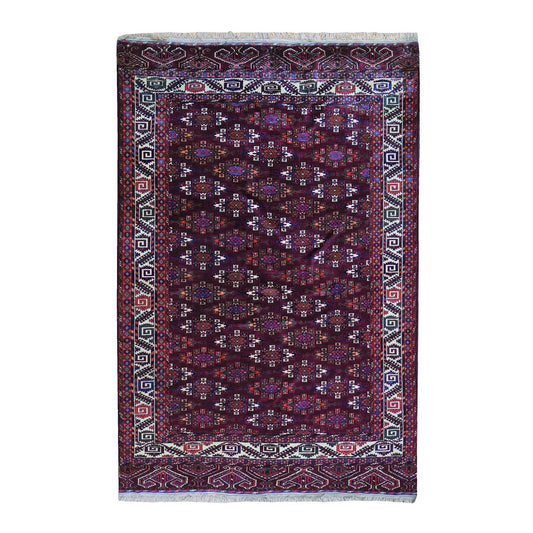 Antique Wool Hand Knotted Rug Red Ivory 6.7X9.6 -O059624